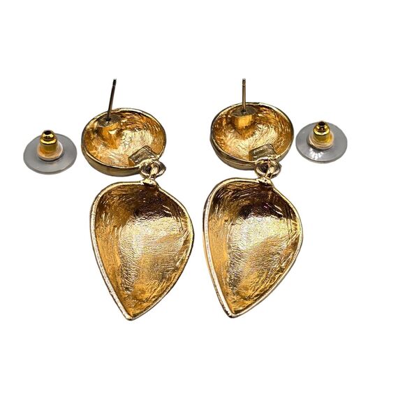 Pierced Spherical Earrings Teardrop Leaf Shaped Bold Vintage Vibe Glamour - Picture 6 of 7